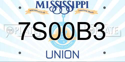 7S00B3 Mississippi License Plate