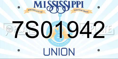 7S01942 Mississippi License Plate