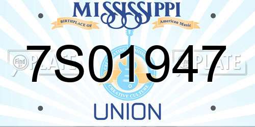 7S01947 Mississippi License Plate