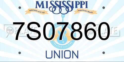7S07860 Mississippi License Plate