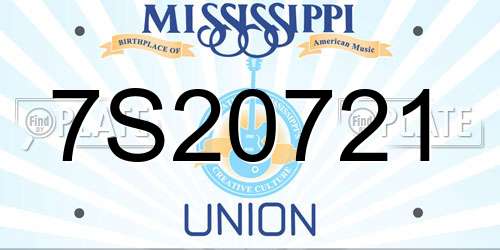 7S20721 Mississippi License Plate