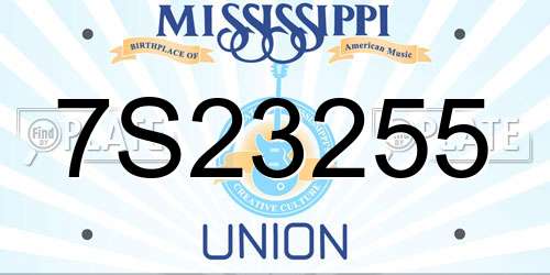 7S23255 Mississippi License Plate
