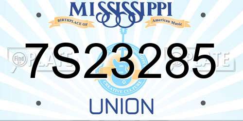7S23285 Mississippi License Plate