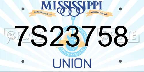 7S23758 Mississippi License Plate
