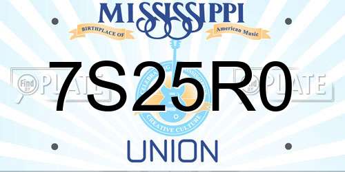 7S25R0 Mississippi License Plate
