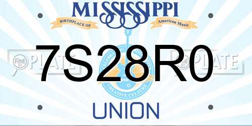 7S28R0 Mississippi License Plate