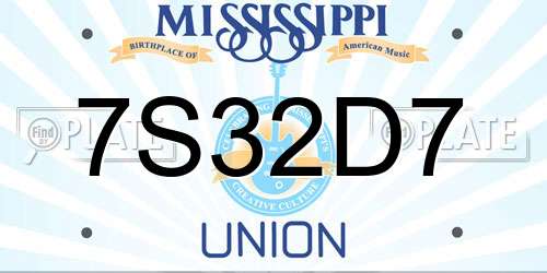 7S32D7 Mississippi License Plate