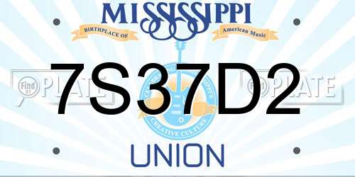 7S37D2 Mississippi License Plate