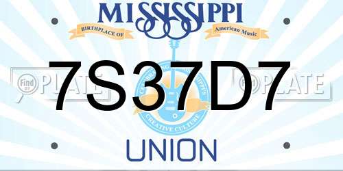 7S37D7 Mississippi License Plate