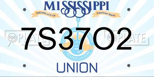 7S37O2 Mississippi License Plate