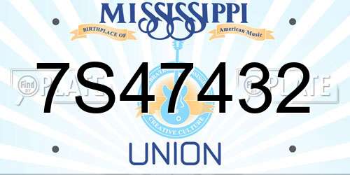 7S47432 Mississippi License Plate
