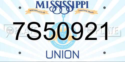 7S50921 Mississippi License Plate