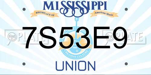 7S53E9 Mississippi License Plate