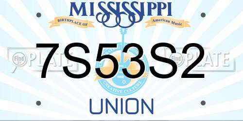 7S53S2 Mississippi License Plate