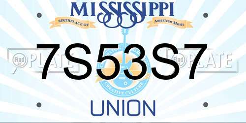 7S53S7 Mississippi License Plate