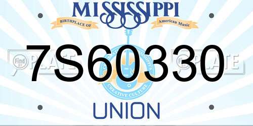 7S60330 Mississippi License Plate