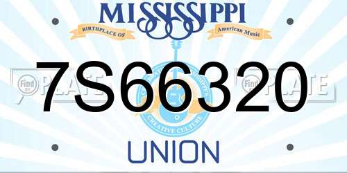 7S66320 Mississippi License Plate
