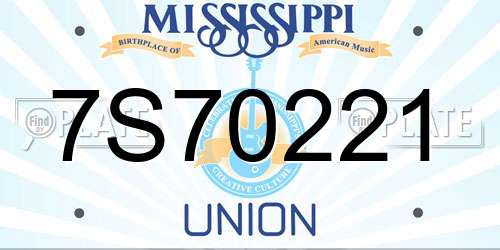 7S70221 Mississippi License Plate