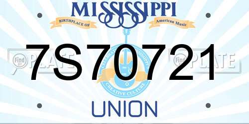 7S70721 Mississippi License Plate