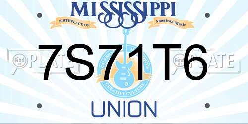 7S71T6 Mississippi License Plate