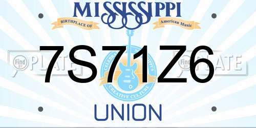 7S71Z6 Mississippi License Plate