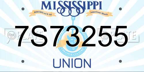 7S73255 Mississippi License Plate