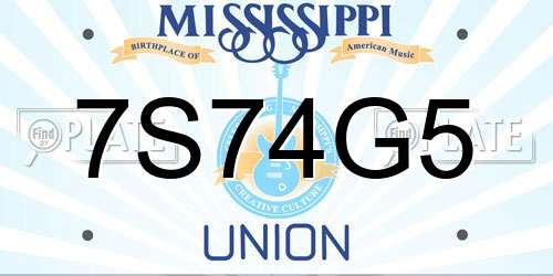 7S74G5 Mississippi License Plate