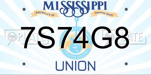 7S74G8 Mississippi License Plate