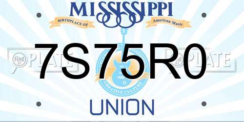 7S75R0 Mississippi License Plate