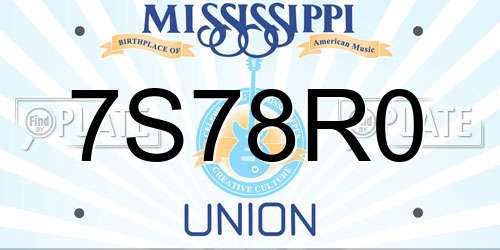 7S78R0 Mississippi License Plate