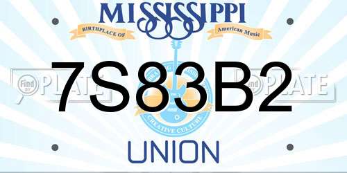 7S83B2 Mississippi License Plate
