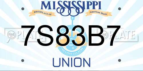 7S83B7 Mississippi License Plate