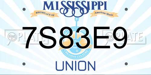 7S83E9 Mississippi License Plate