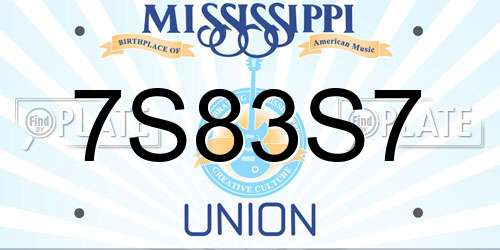 7S83S7 Mississippi License Plate