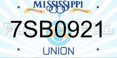 7SB0921 Mississippi License Plate