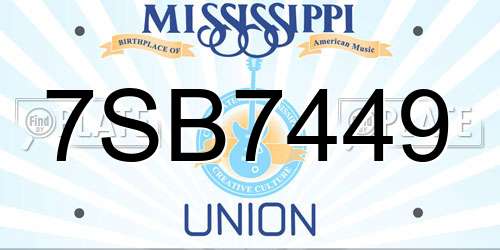 7SB7449 Mississippi License Plate