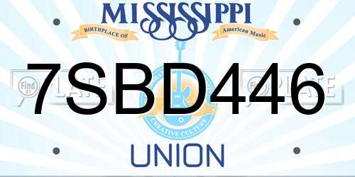 7SBD446 Mississippi License Plate