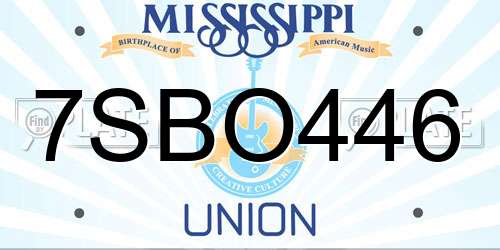 7SBO446 Mississippi License Plate