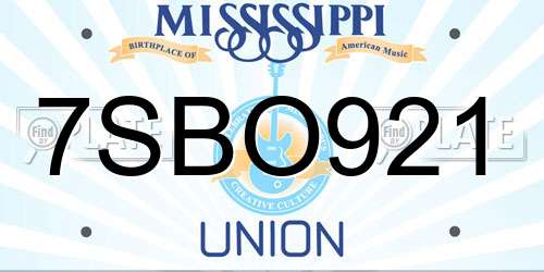 7SBO921 Mississippi License Plate