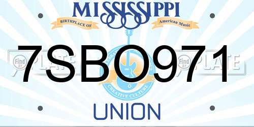 7SBO971 Mississippi License Plate