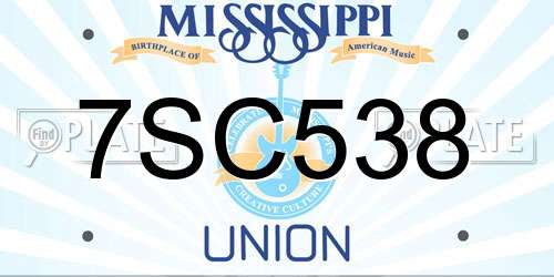 7SC538 Mississippi License Plate