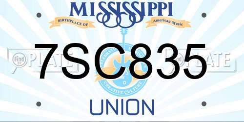 7SC835 Mississippi License Plate