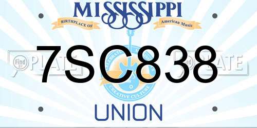 7SC838 Mississippi License Plate