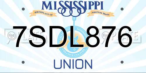 7SDL876 Mississippi License Plate