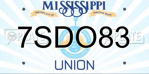 7SDO83 Mississippi License Plate