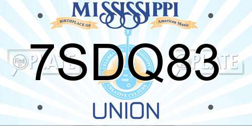 7SDQ83 Mississippi License Plate