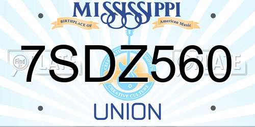 7SDZ560 Mississippi License Plate