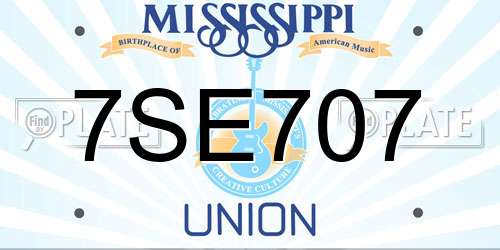 7SE707 Mississippi License Plate