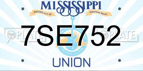 7SE752 Mississippi License Plate
