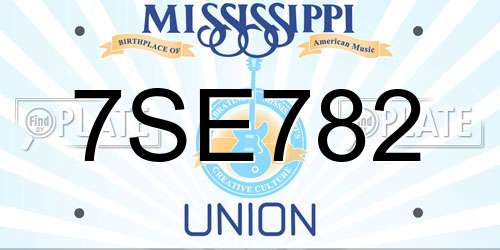7SE782 Mississippi License Plate
